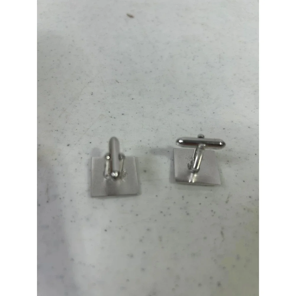 Vintage Swank Silver Tone Square Cufflinks Raised Emblem Mid Century Modern‎
